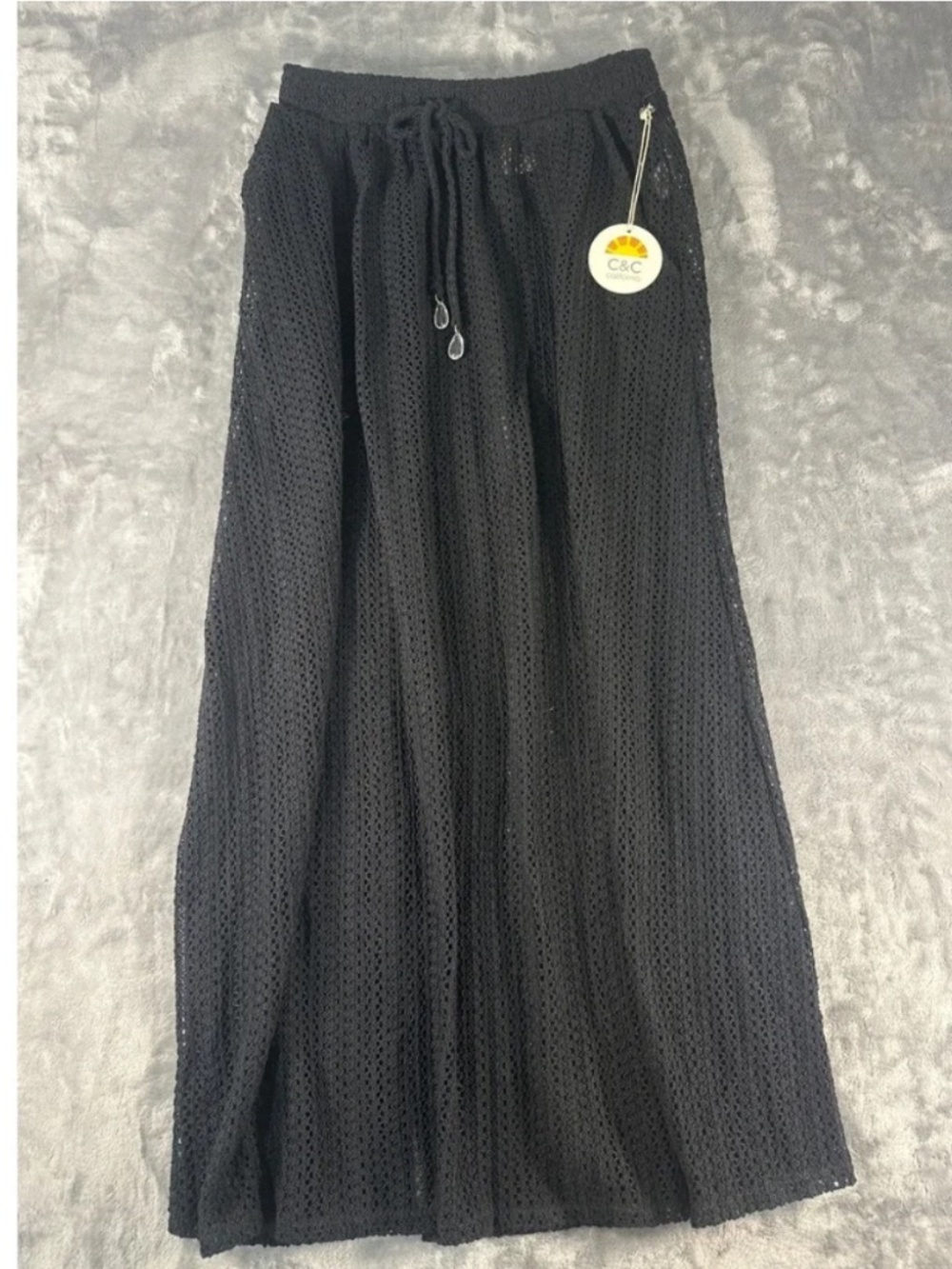 C&C California Black Crochet Maxi Skirt Sheer Beach Cover Up